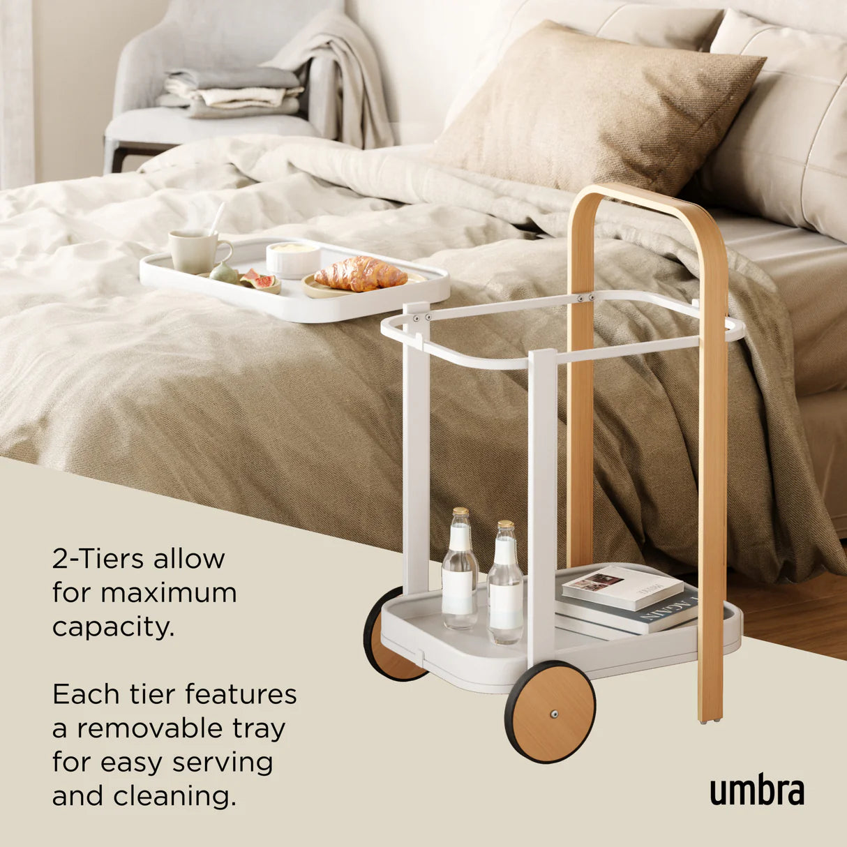 Umbra | Bellwood Bar & Serving Cart - White Natural (Pick up & Delivery Only)