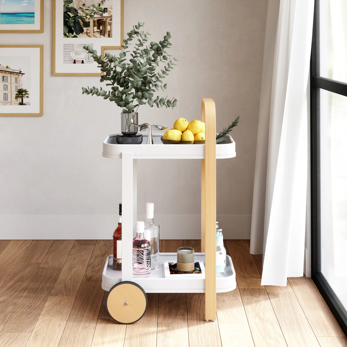 Umbra | Bellwood Bar & Serving Cart - White Natural (Pick up & Delivery Only)